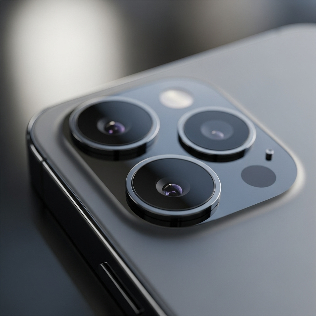 A close-up shot of the iPhone 15 camera module, highlighting its lenses and sleek integration into the phone's back. The background is slightly blurred. 아이폰 15, 아직도 현역으로 완벽한 가성비 선택일까요?
