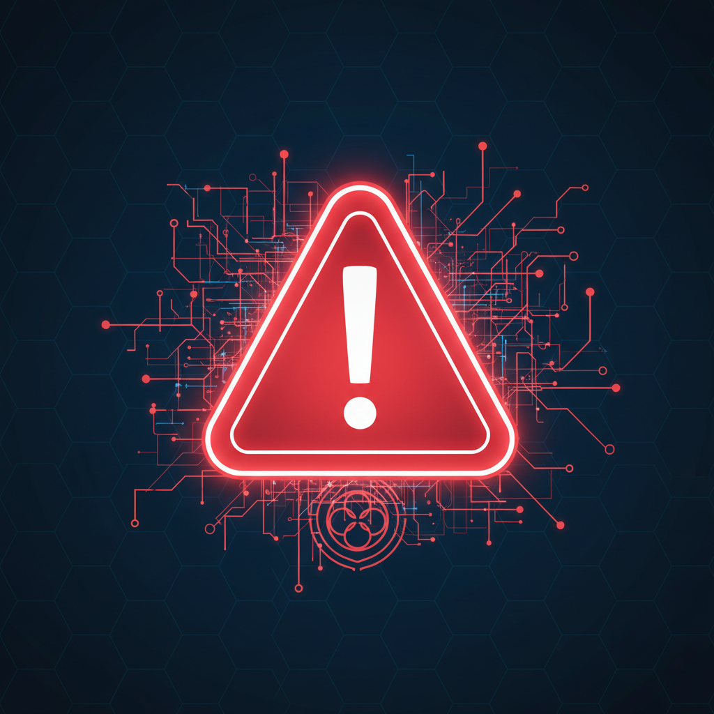 An urgent warning sign in front of a digital network illustration, indicating a critical Cisco zero-day vulnerability. The network lines are glowing red. Style: clean infographic. No text.