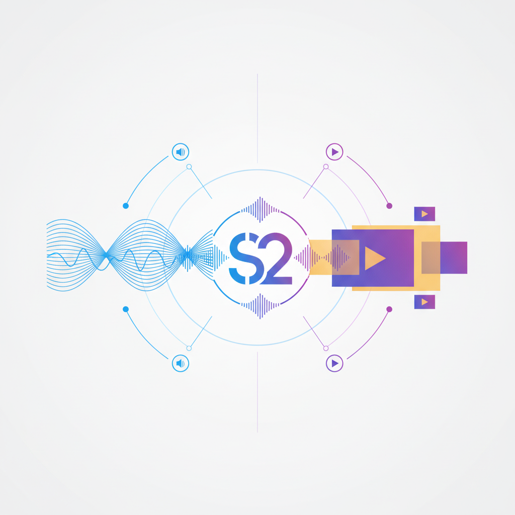 A clean infographic showing synchronized audio waves merging with dynamic video frames, illustrating Sora 2's capability to generate videos with sound effects and speech. Style: clean infographic. No text.