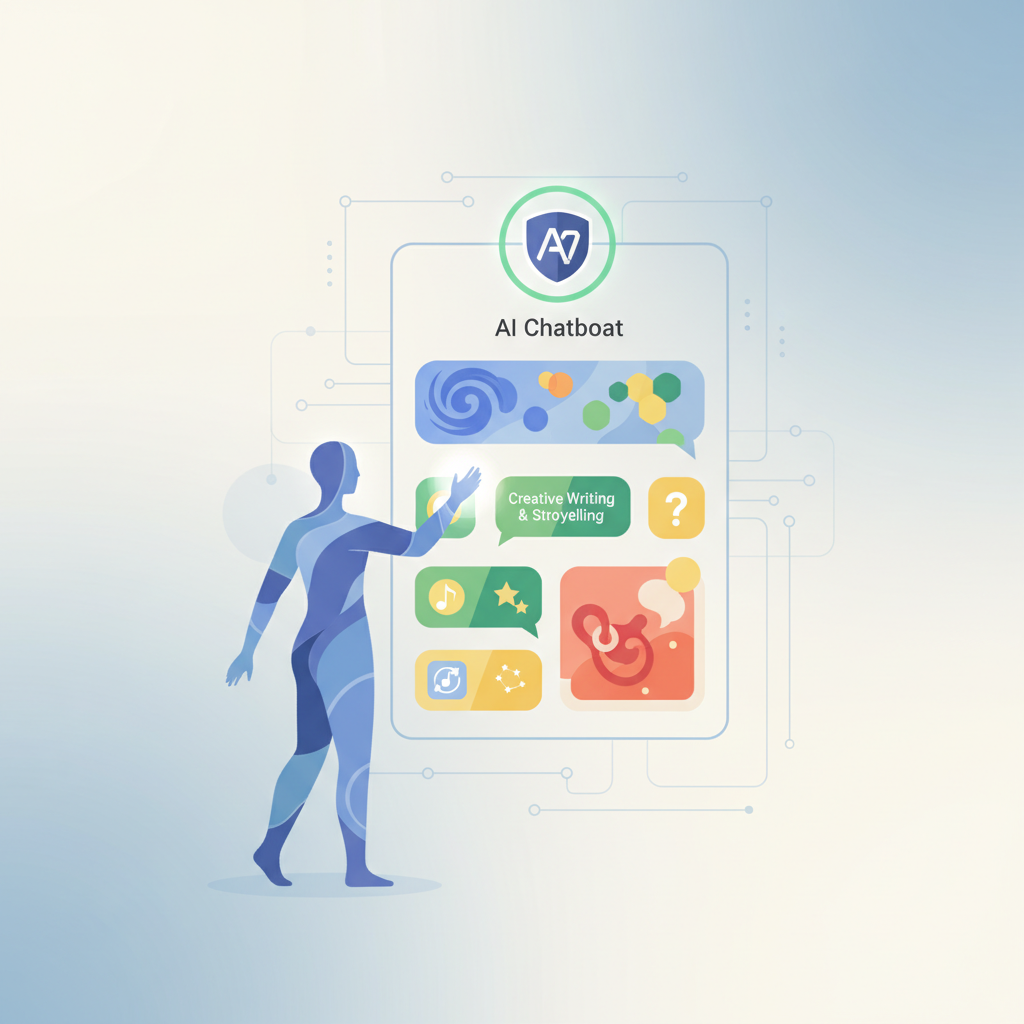 An infographic illustration showing a person interacting with an AI chatbot interface, with a clear indication of an "adult verified" status. The chatbot screen displays diverse conversational topics, including those related to erotica, in a respectful and abstract manner. Focus on clean design, natural colors, and no text within the image. Style: clean infographic.