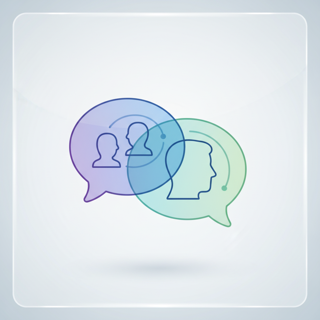 A sleek, modern icon representing a group chat feature on a social media app. The icon should clearly convey multiple people communicating within a chat bubble. The style is clean and digital, with a focus on user interface design. No text.