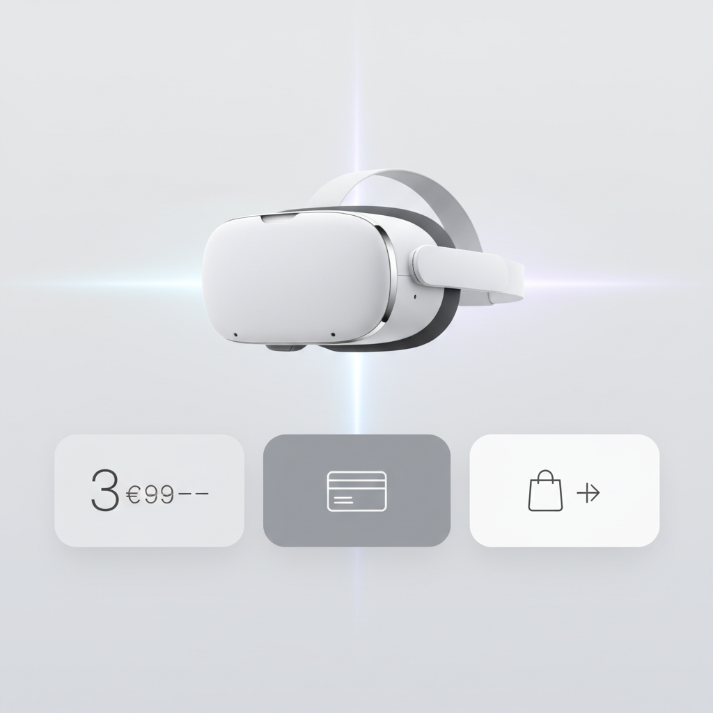 Clean infographic showing pricing information and purchase options for Apple Vision Pro, modern design with elegant typography and Apple-style minimalism, no text