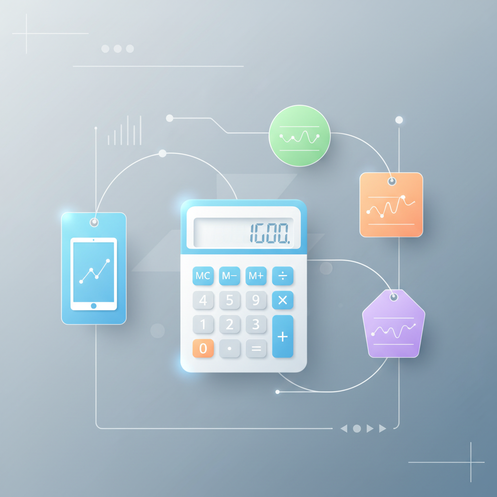 Clean infographic-style illustration showing price comparison between different iPad models. Modern design with calculator and price tags, professional business illustration style, no text.