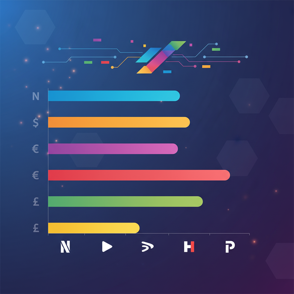 Modern infographic showing streaming service pricing comparison with colorful bar charts, clean design, professional layout, digital dashboard style, no text in image