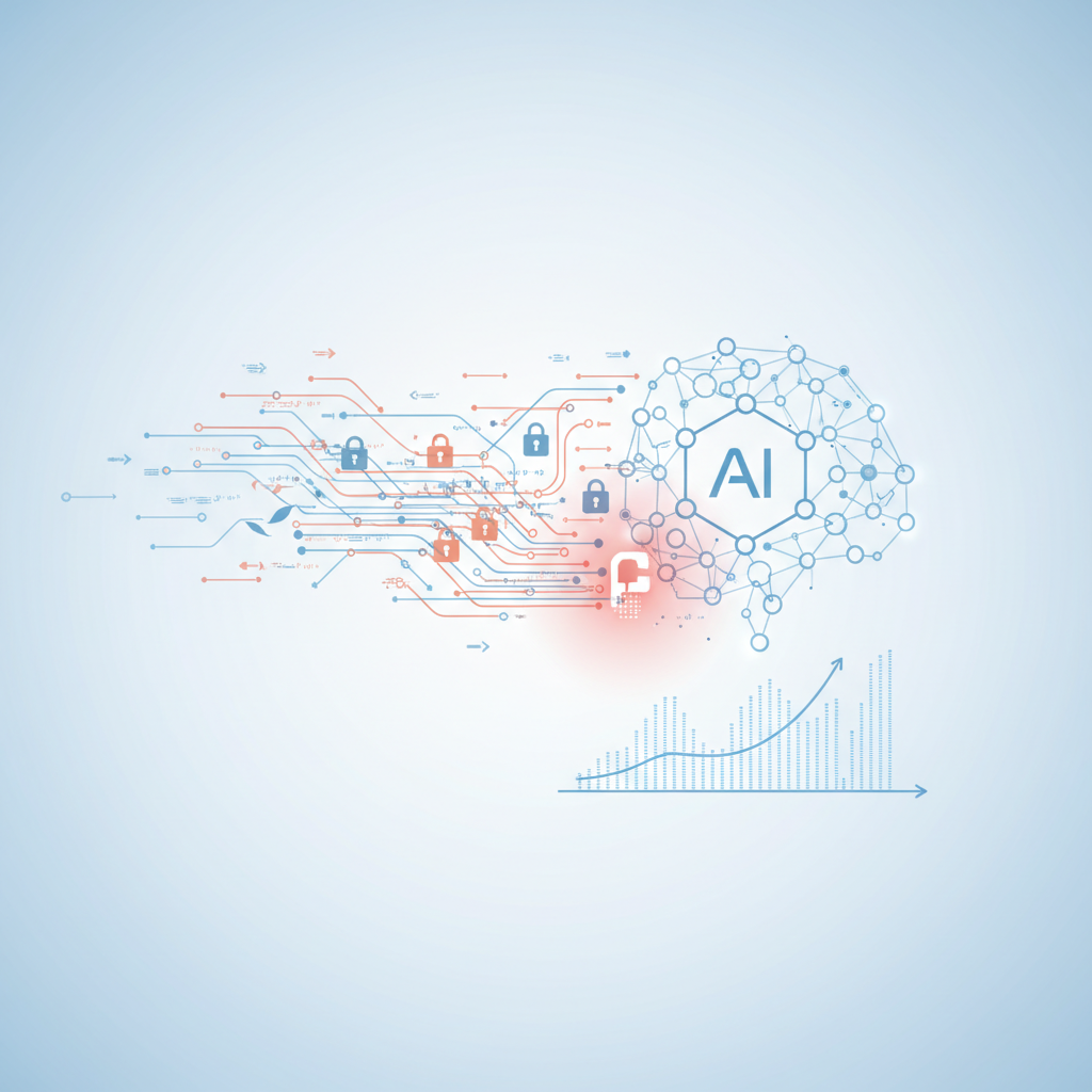 A clean, modern infographic illustrating the rapid increase in AI chat interactions, with lines of data flowing into a central AI system, subtly highlighting concerns about sensitive content and user engagement. Style: clean infographic. No text.