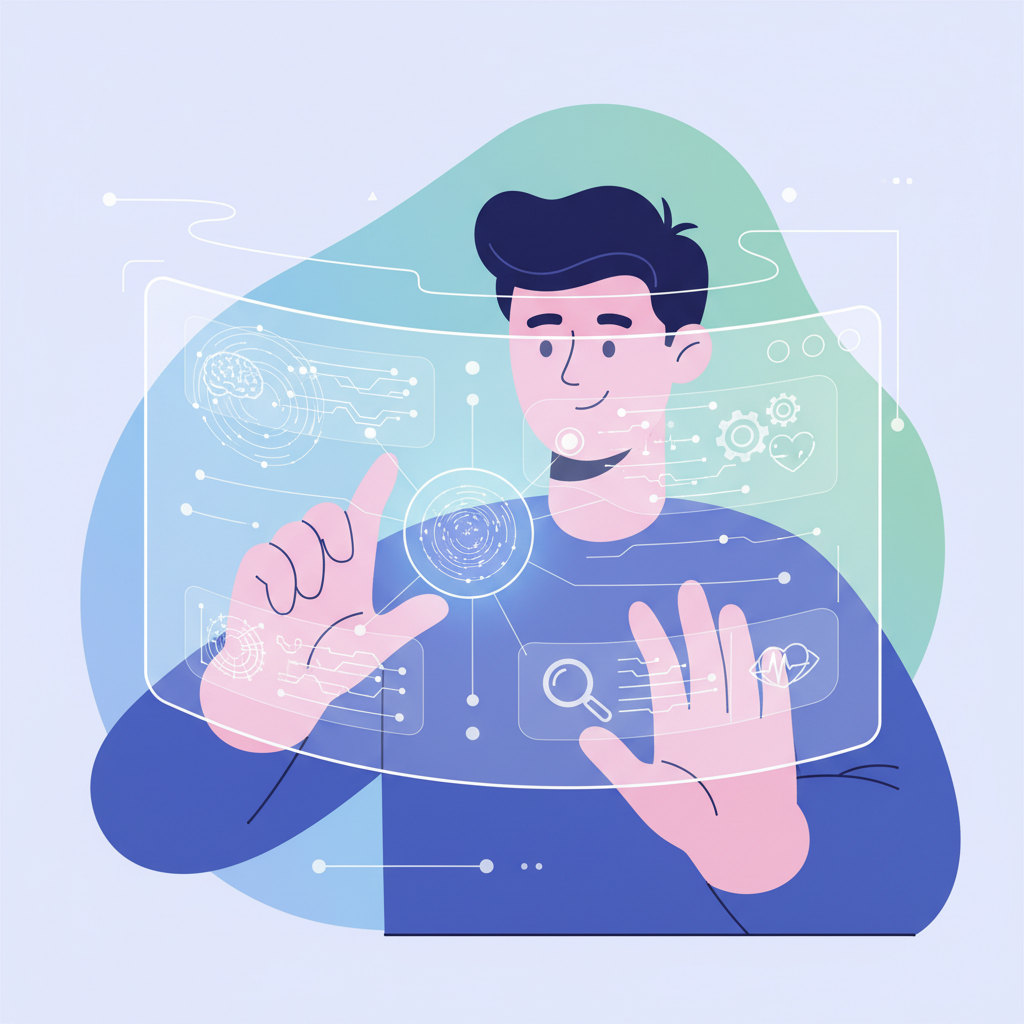 An illustration depicting a user seamlessly interacting with a futuristic web browser powered by AI, replacing traditional browser icons with more dynamic, intelligent interfaces. The scene should convey a sense of innovation and curiosity about new technology, with a gentle glow emanating from the screen. Clean infographic style, no text.