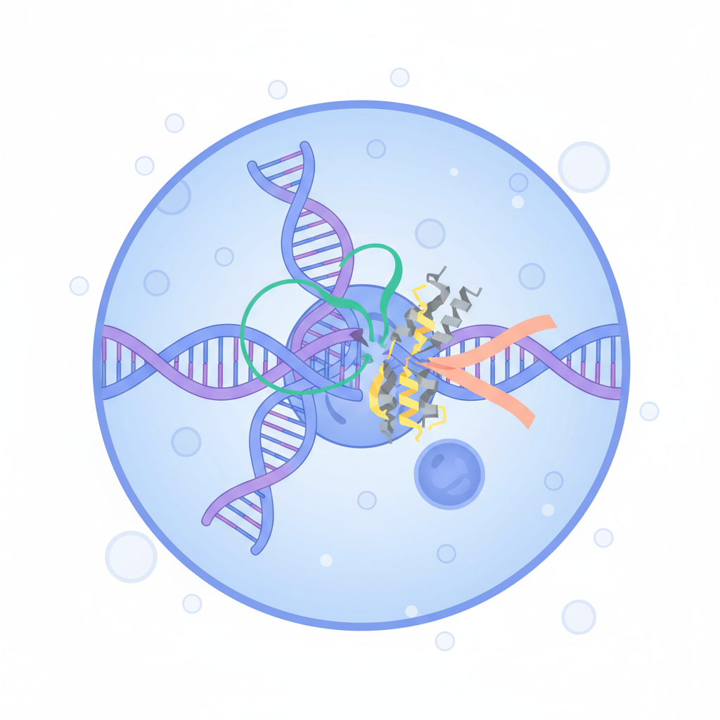 Scientific illustration of CRISPR gene editing process in kidney cells, DNA strands being modified, molecular biology visualization, clean medical graphics style, no text