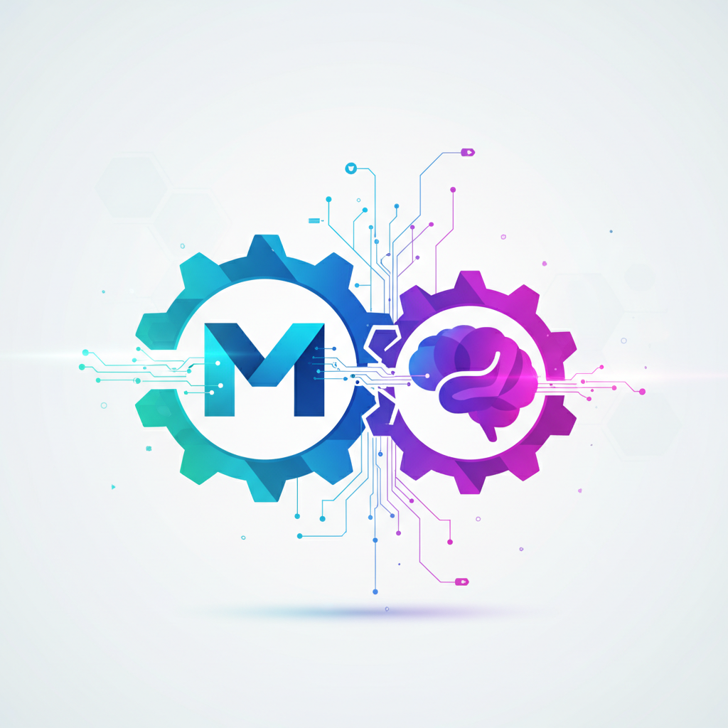 Two distinct, abstract gears, one labeled 'Microsoft' and the other 'OpenAI', interlocked perfectly, symbolizing a strong partnership and synergy. Digital data flows and network lines emanate from the gears, highlighting technological collaboration. The style is a clean, modern infographic with a futuristic touch. No text in the image.