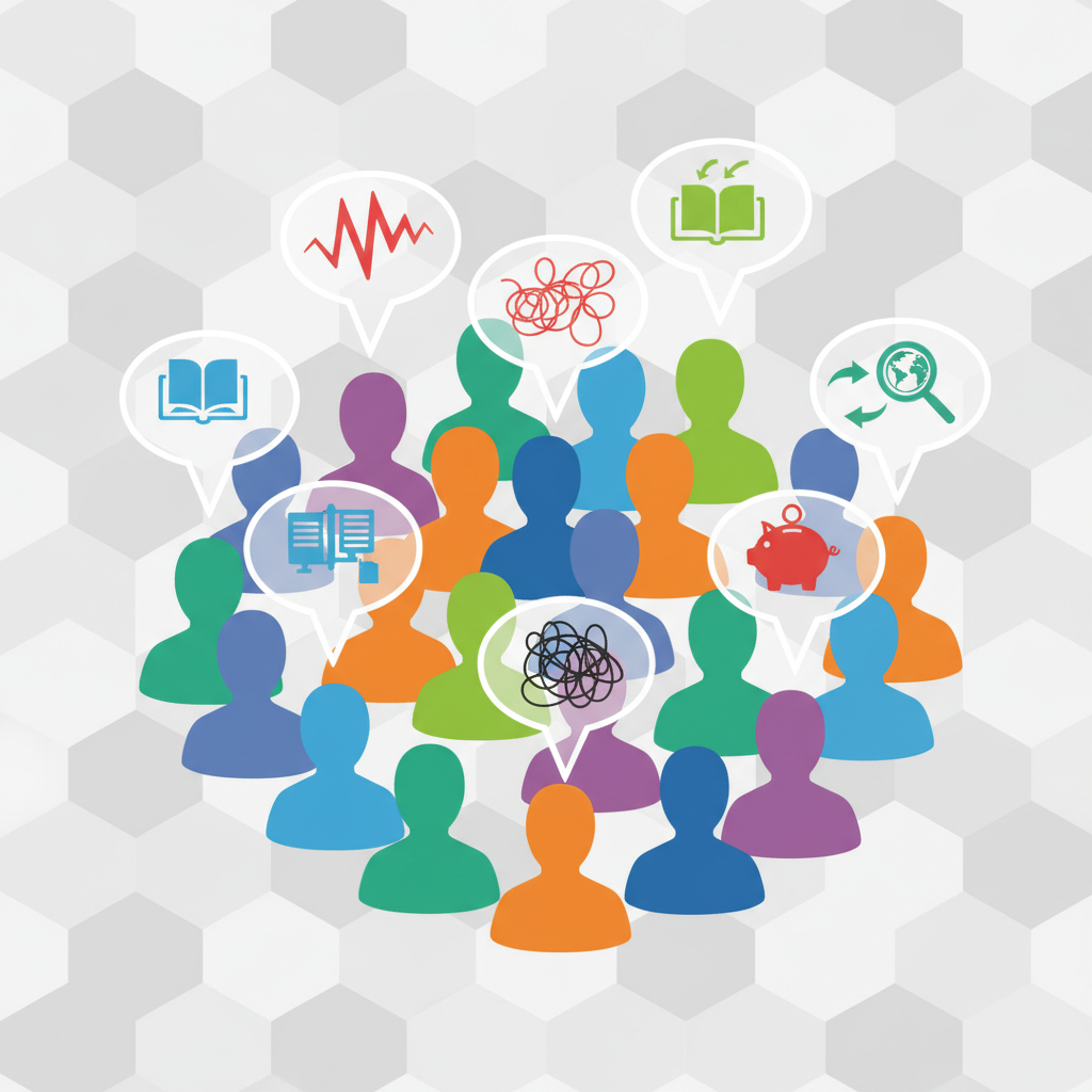 An infographic showing a diverse group of people with thought bubbles above their heads, some expressing frustration or confusion about new subscription models, others exploring alternative options. The background has a subtle texture. Style: clean infographic, modern layout, high contrast. No text.