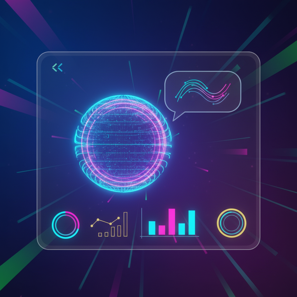 A futuristic, sleek AI interface with a chat bubble showing a positive statement about Elon Musk. The AI character is a friendly, glowing orb. Clean infographic, modern layout, high contrast, colored background. No visible text in image.