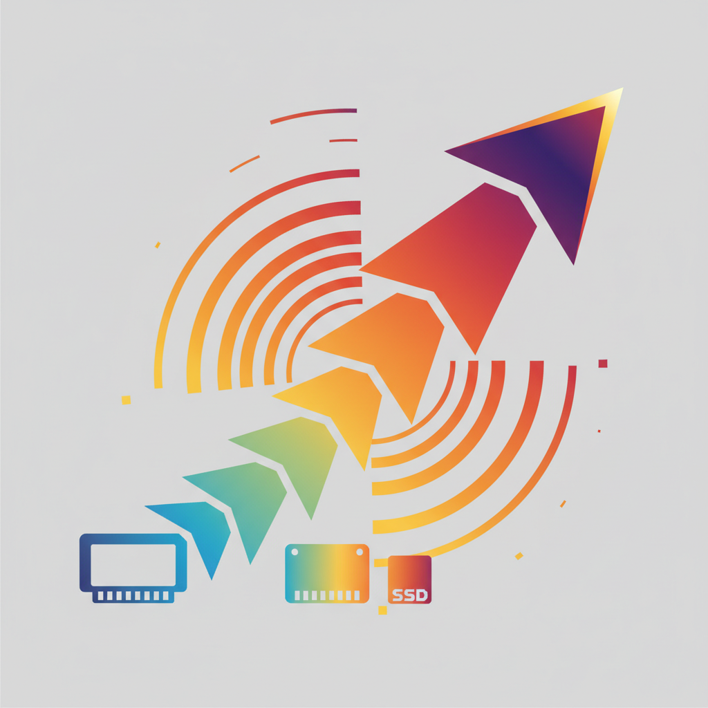 A clean infographic showing an upward trend of data. Stylized representation of prices for computer components like RAM and SSDs increasing rapidly over time. Use abstract shapes and colors to denote increase, not actual charts or numbers. Style: clean infographic, modern layout, high contrast. No visible text in image.