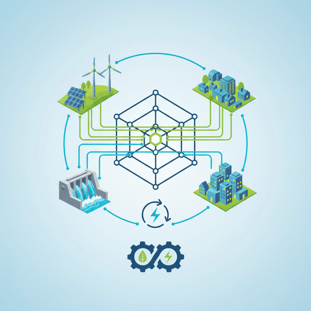 An infographic showing various renewable energy sources (solar panels, wind turbines, hydro dam) seamlessly integrated into a stable power grid, with energy flowing efficiently to homes and businesses. Emphasize sustainability and reliability. Clean infographic style, no text.