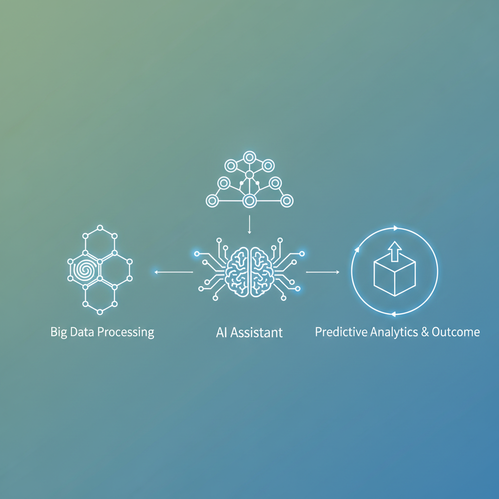 AI assistant clearly explaining complex information with concise visual elements, clean infographic, modern layout, high contrast, soft green and blue gradient background, no text