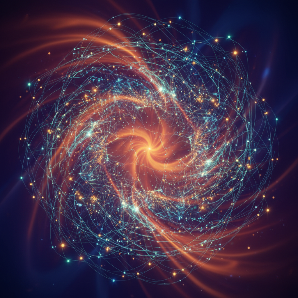 Abstract representation of global financial markets with interconnected lines and subtle glowing nodes, suggesting data flow and market movements. A dynamic, vibrant colored background with balanced lighting and a sense of depth. No visible text in image. No Korean characters.