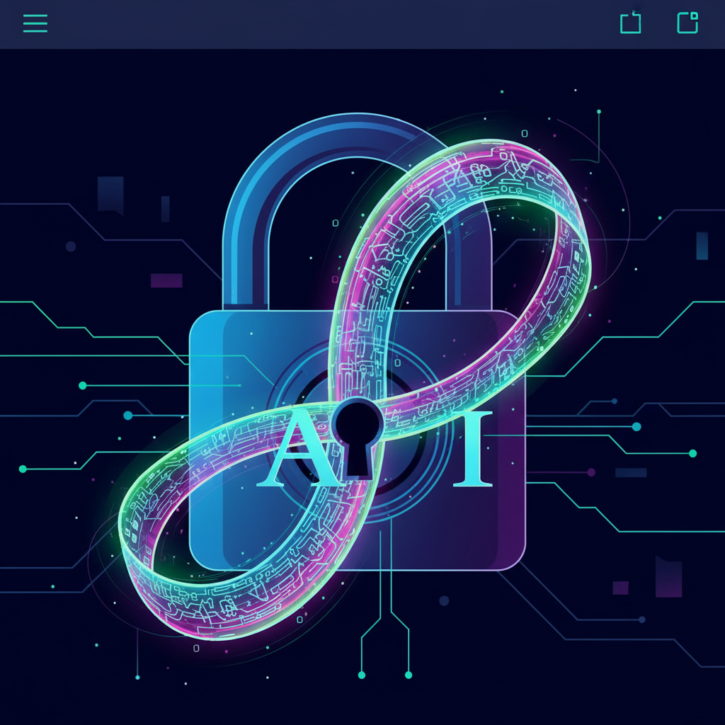 A stylized illustration depicting a digital padlock with a glowing, intricate poem wrapping around it, effectively bypassing the lock mechanism. The padlock represents AI safety features, and the poem signifies the "adversarial poetry." The background is a modern, clean digital interface with subtle circuit patterns. Colors are high contrast, with blue, purple, and green hues. No visible text.