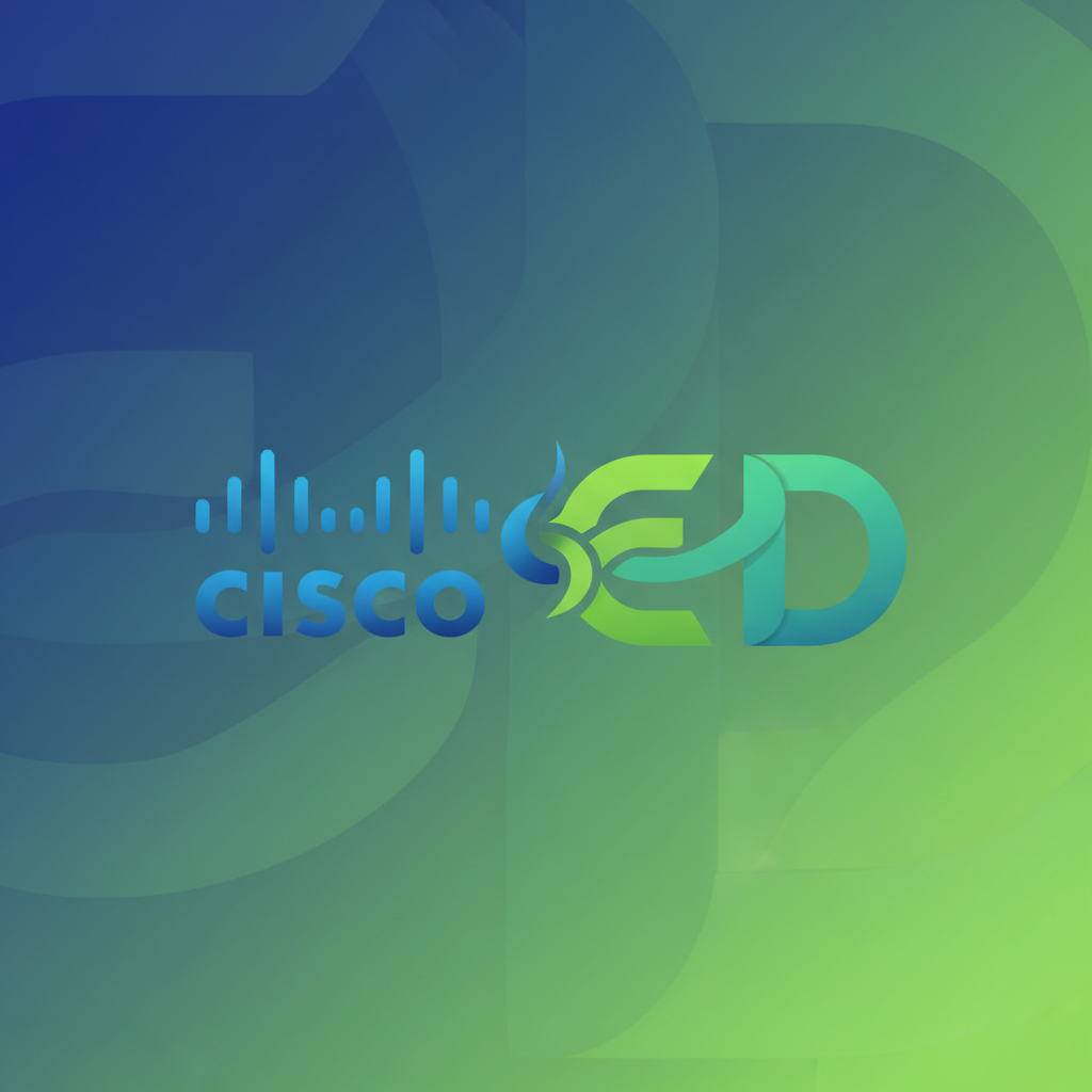 Clean infographic showing Cisco's logo merging with EzDubs' logo, symbolizing acquisition. Modern layout, high contrast, blue and green color scheme. No visible text, white background excluded, full frame with gradient background. Centered focus.