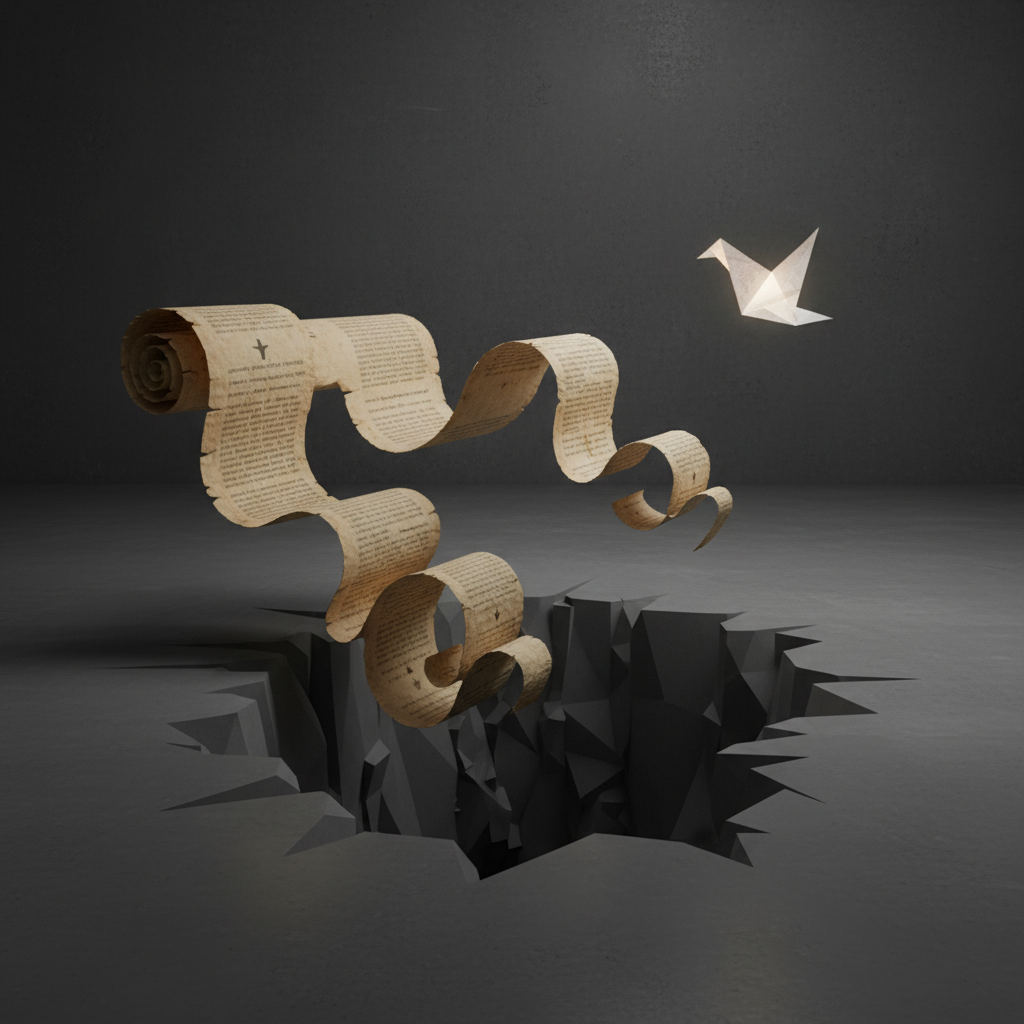 Clean infographic, modern layout, high contrast. A visual metaphor showing a long, winding lease agreement scroll contrasted with a much shorter, delicate contract representing OpenAI. A clear imbalance, with a subtle hint of a financial cliff or drop-off in the background. Textured grey background. No text. Bright, balanced lighting, centered focus.