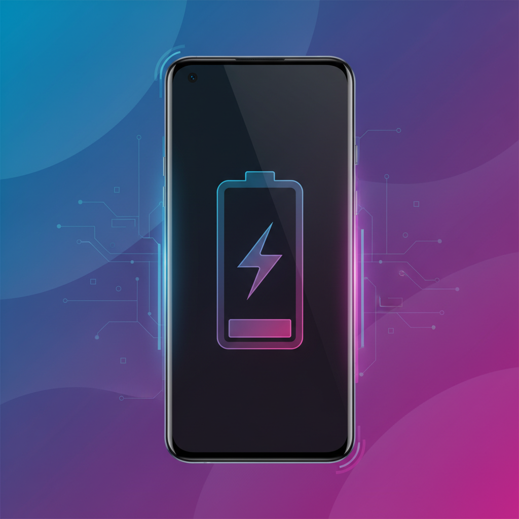 A sleek, modern smartphone, the OnePlus 15, with a visible large battery icon and subtle design elements, on a gradient blue and purple background. Focus on innovation and power. No visible text, clean infographic style.