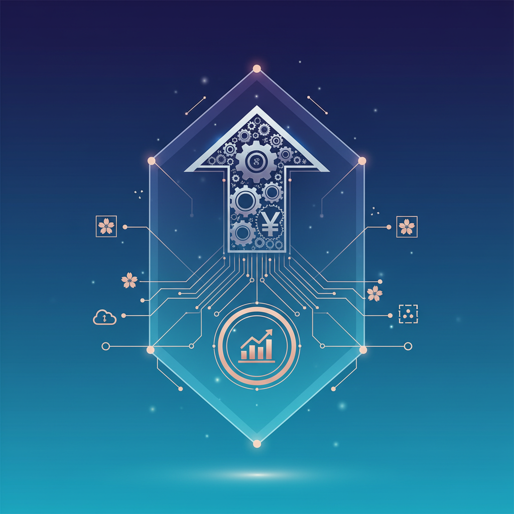 A dynamic infographic showing a Japanese AI startup's successful funding round. Incorporate elements of investment, growth, and technology. The color scheme should be modern and professional, with a gradient background. No text, centered focus.