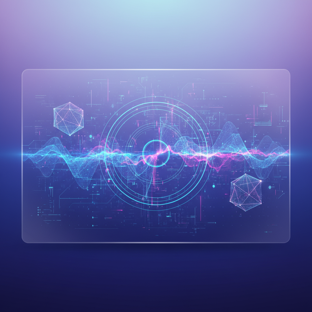 A futuristic, sleek AI interface with dynamic data flows, showcasing advanced reasoning capabilities. The interface is clean, modern, and has high contrast against a gradient blue and purple background. No visible text.