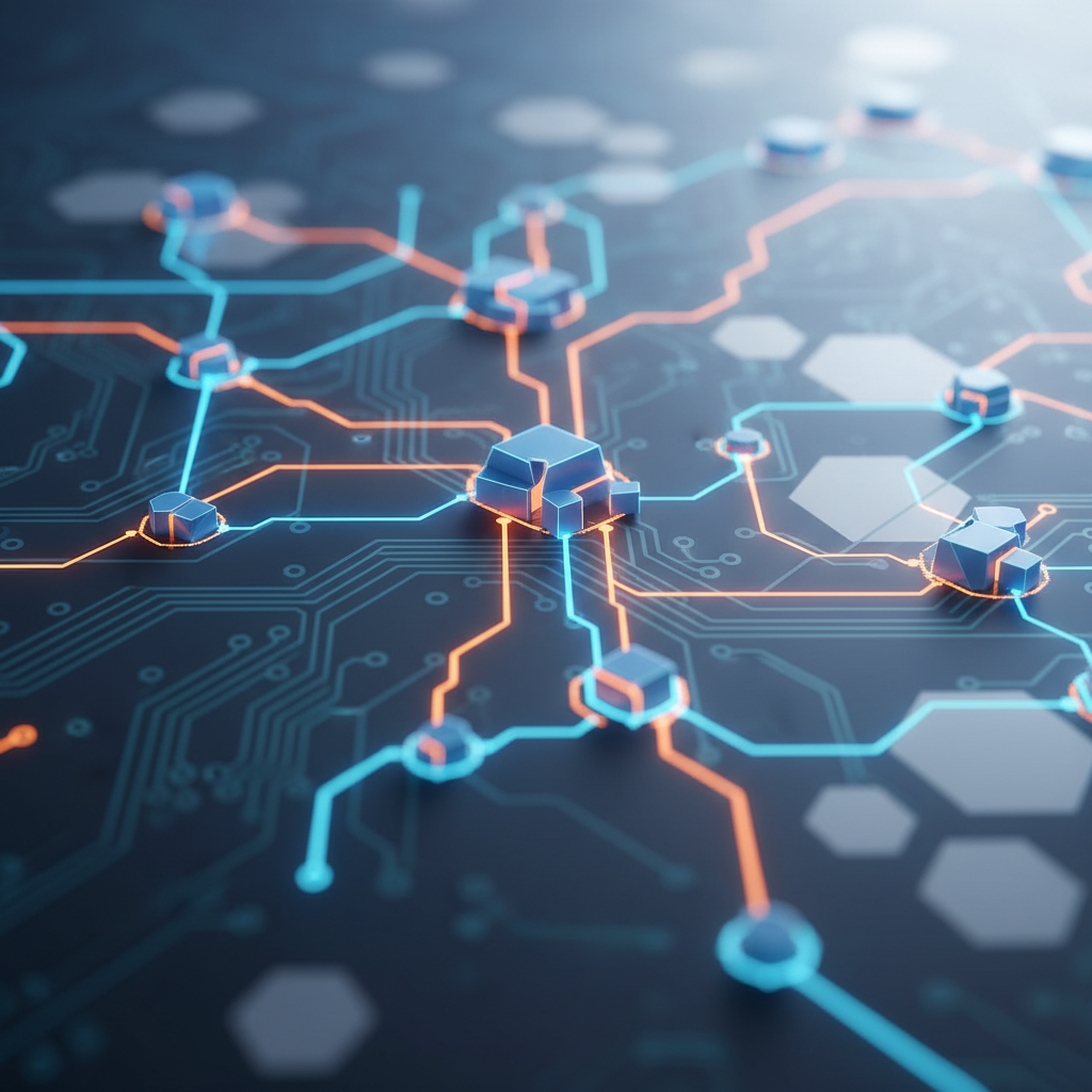 clean infographic, modern layout, high contrast. Abstract representation of data processing and problem-solving. Interconnected nodes and glowing pathways symbolizing advanced coding benchmarks and tool usage. A subtle background with tech-inspired patterns. Bright, balanced lighting, no text.