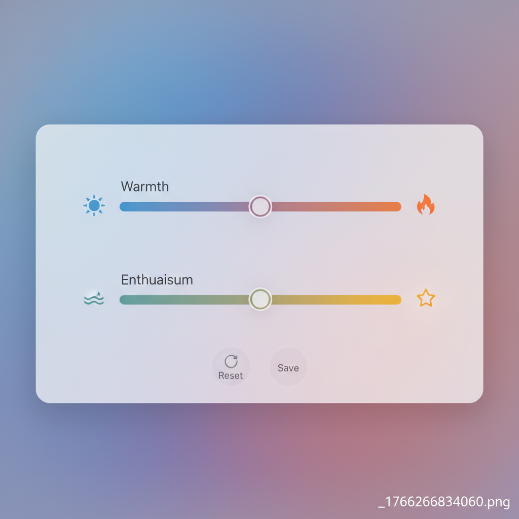 Screenshot of ChatGPT personalization settings with options for warmth and enthusiasm adjustment, clean UI, modern design, subtle colored background, no text