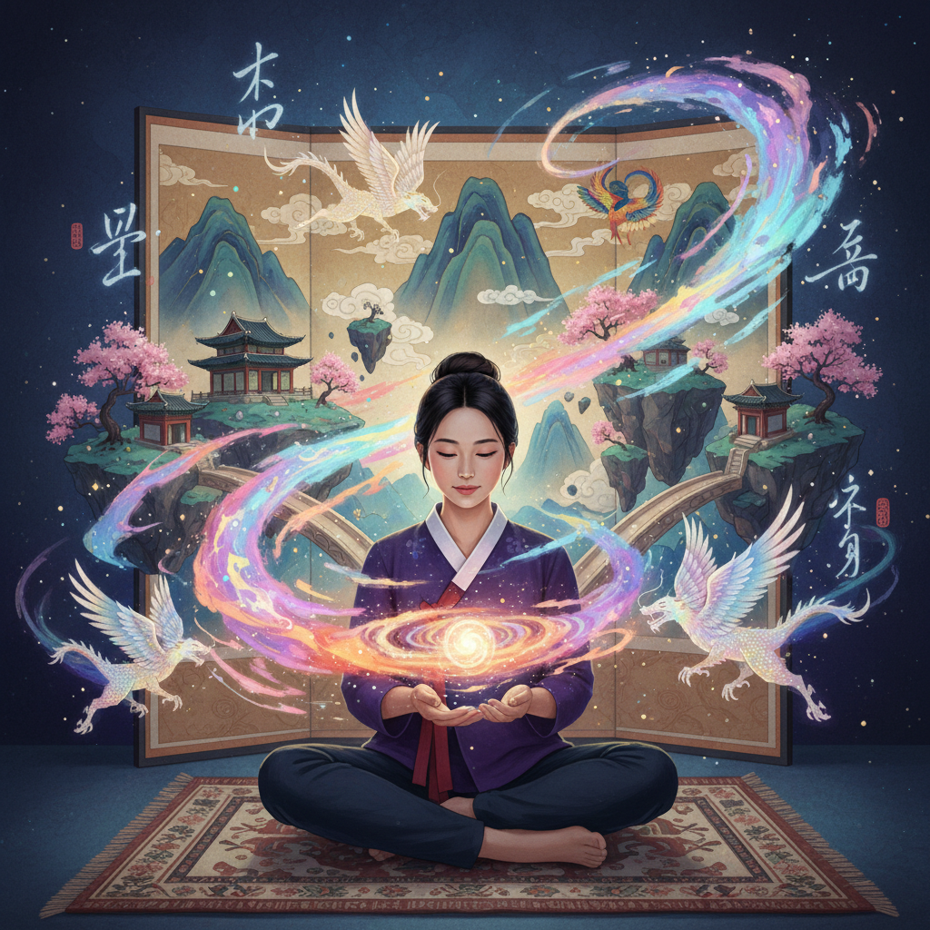 A visually rich scene where a user's imaginative concept is precisely brought to life by GPT-Image-1.5, showcasing detailed composition and vibrant colors, artistic rendering, textured background, Korean appearance, natural expression, centered focus, no text