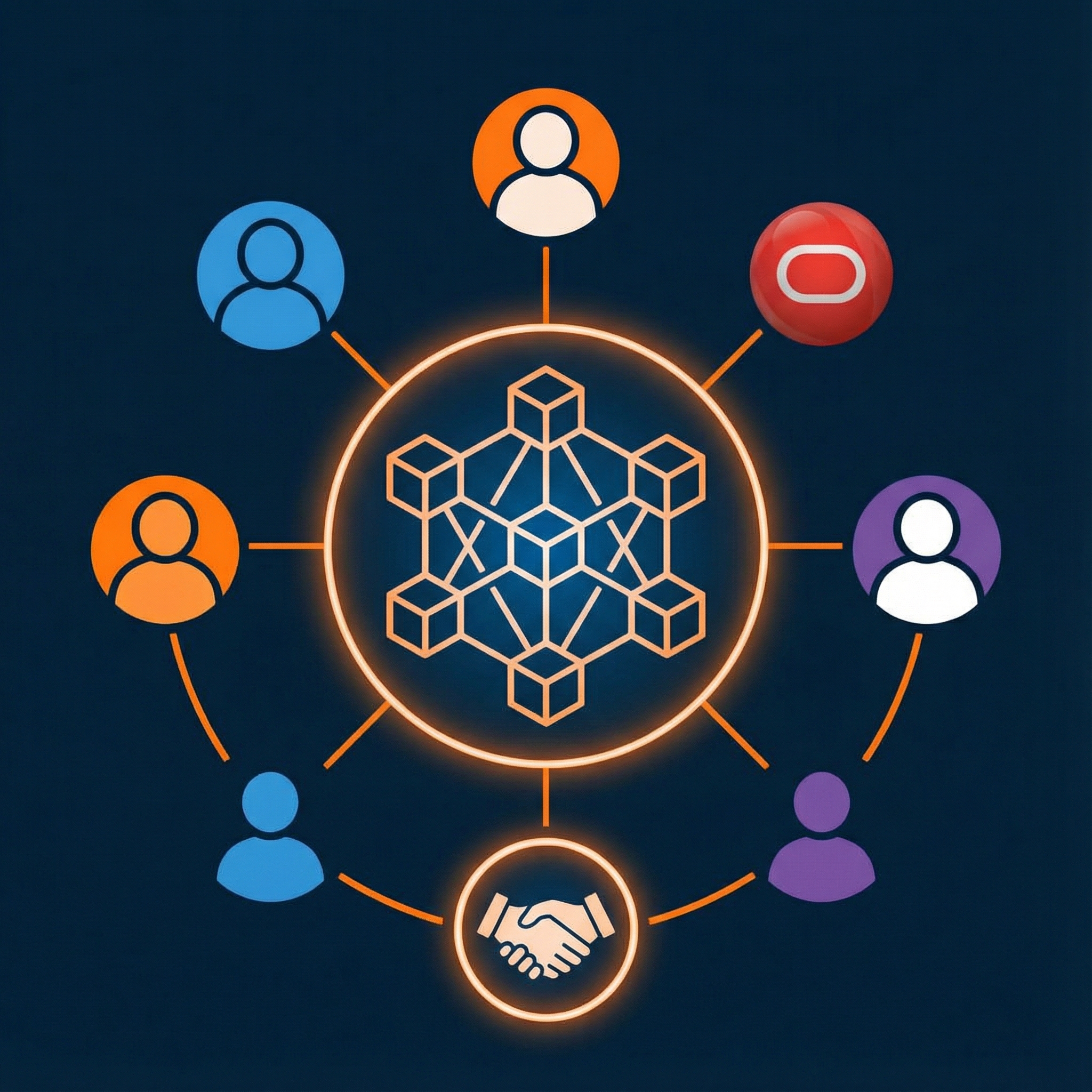 A visual representation of a corporate deal with several diverse investors including Oracle, signifying ownership of a digital platform. Clean infographic, modern layout, high contrast, no visible text, aspect ratio 1:1.