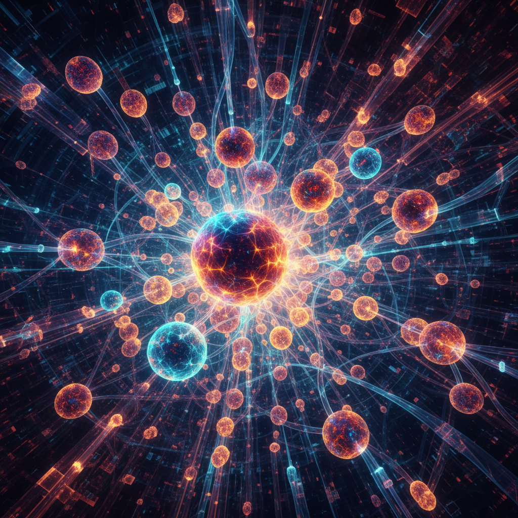 An artistic rendering of a vast, interconnected digital network, with various AI agent nodes (represented by glowing orbs or intricate patterns) forming a harmonious and open ecosystem, textured background, vibrant colors, no text, visually rich.