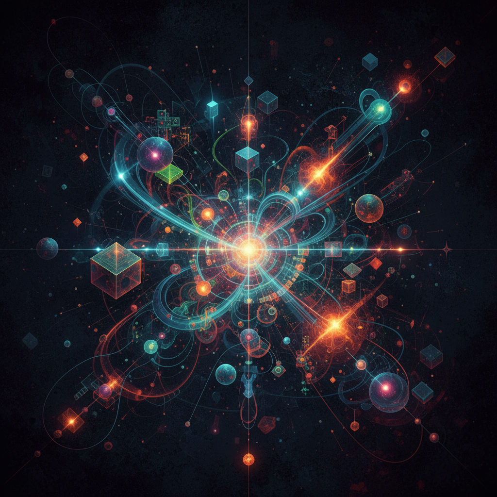 abstract science illustration, textured dark background, no text, 4:3 aspect ratio