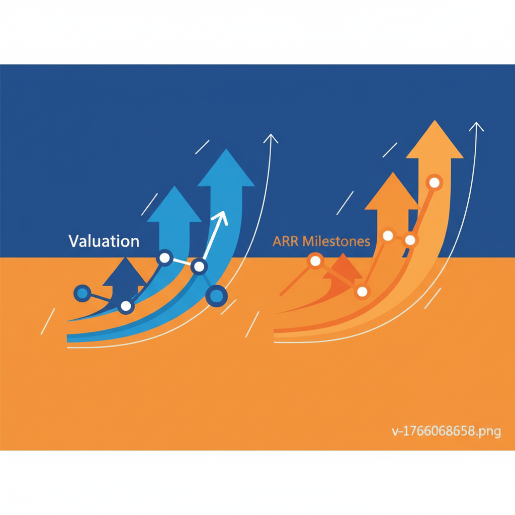 A clean infographic showing rapid growth of Lovable's valuation and ARR milestones, with clear upward trends, modern layout, high contrast, colored background, no text