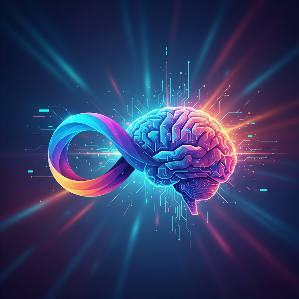 A dynamic representation of the Meta logo merging with a stylized AI brain, showing innovation and development, futuristic and tech-inspired, vivid colors, gradient background, no text, 4:3 aspect ratio