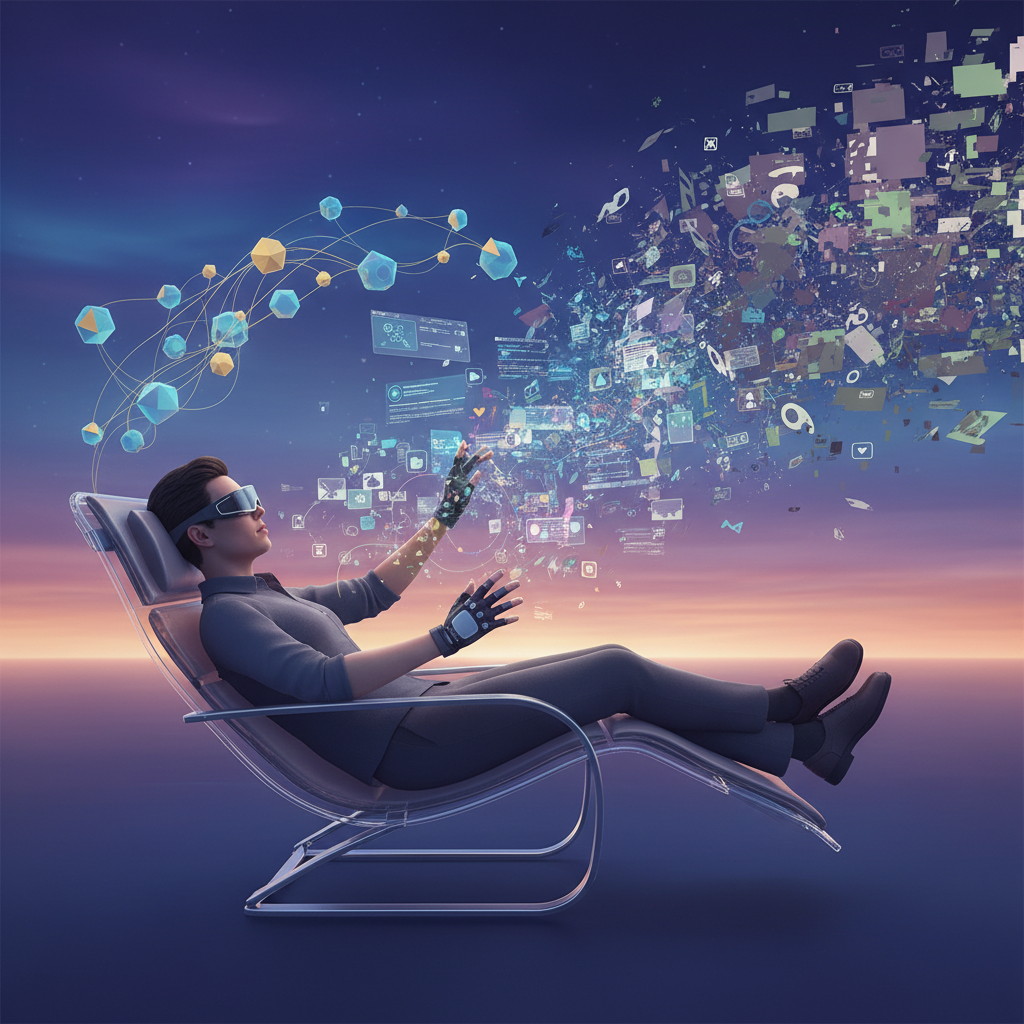 A futuristic scene depicting a user navigating digital content, surrounded by subtle visual cues representing both helpful AI and 'AI slop', conveying a sense of discernment, detailed composition, gradient background, no text, aspect_ratio: 4:3