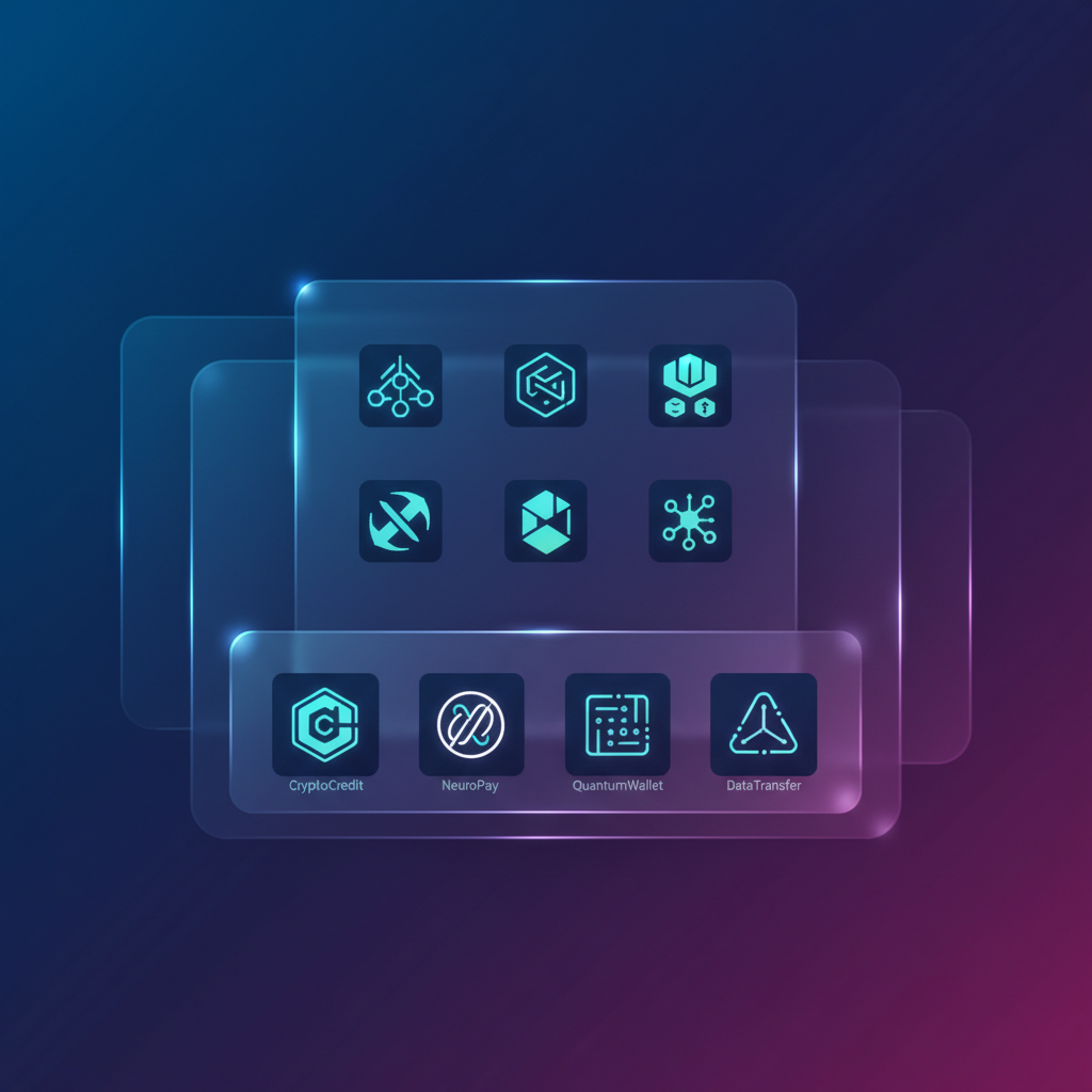 Futuristic app store interface with various payment options clearly displayed, clean infographic, modern layout, high contrast, colored background, no text