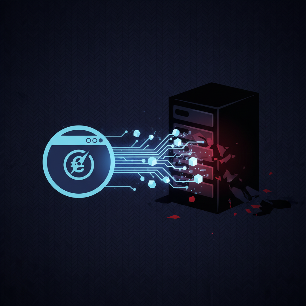 A stylized infographic showing data streams flowing from a web browser icon into a shadowy server icon, representing unauthorized data harvesting, modern layout, high contrast, dark textured background, no text, 4:3 aspect ratio