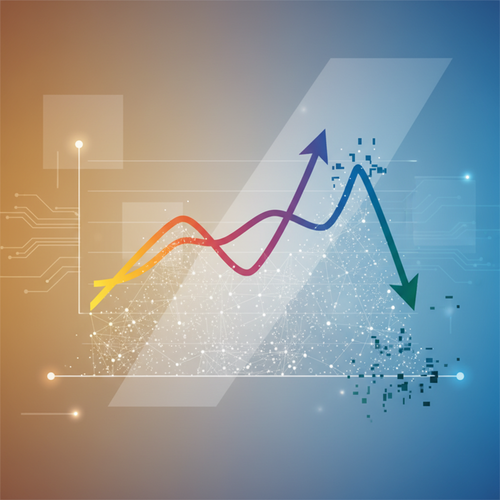 A clean infographic illustrating the rise and fall of a mobile app. A graph shows initial high downloads and then a sharp decline. The background features subtle digital patterns and a mix of cool and warm colors to represent changing fortunes. No text in the image.