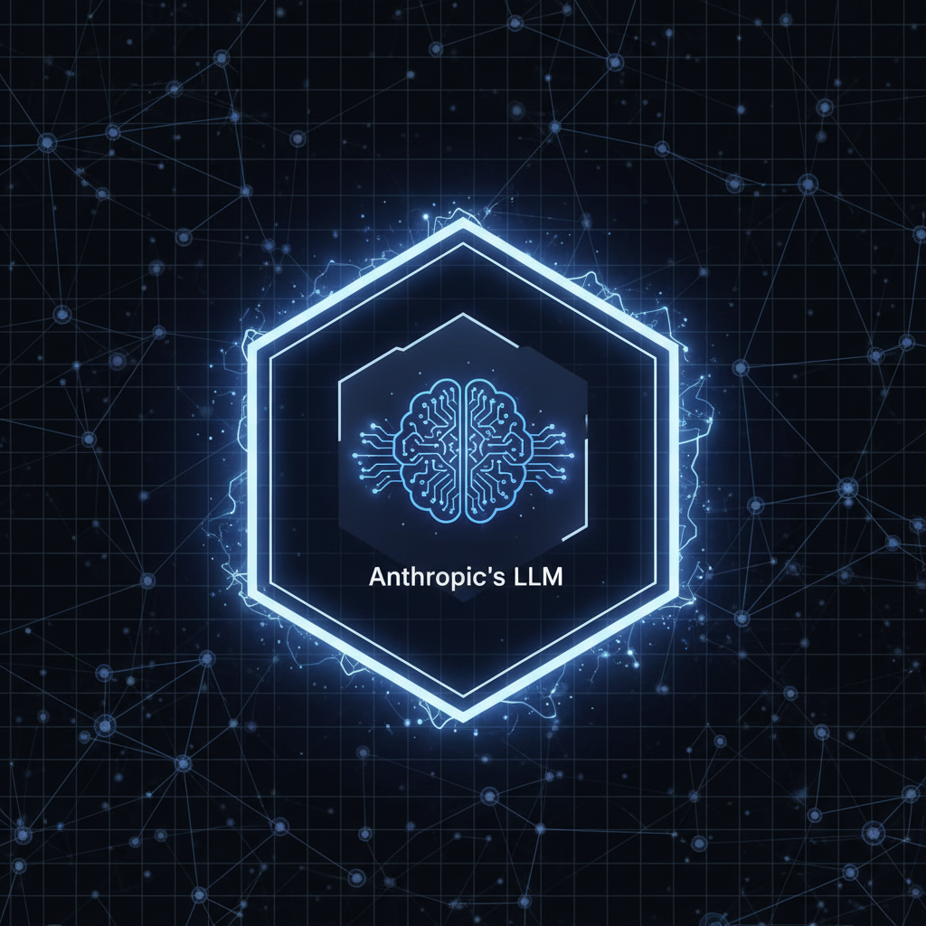 A futuristic digital interface showing a secure, fortress-like data center icon (representing Snowflake's environment) with a protective shield, and an AI brain icon (representing Anthropic's LLM) seamlessly integrated within it. The background is a dark, complex network pattern with glowing nodes. No visible text, high contrast, clean lines, balanced lighting.
