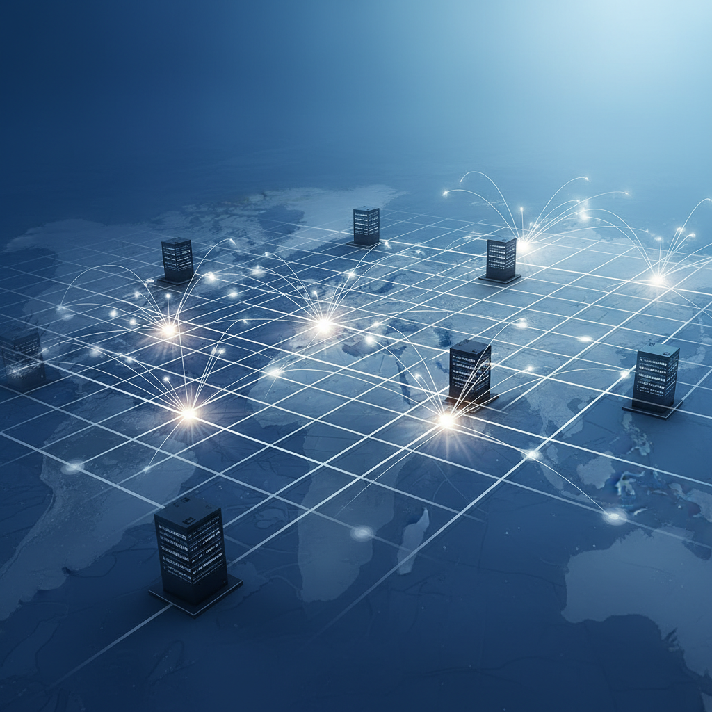 Clean infographic, modern layout, high contrast. A visually rich image of a sprawling, interconnected electrical grid system with subtle glowing stress points, overlaid on a map-like textured background. Modern data centers are subtly integrated into the landscape below, symbolizing their impact on the grid. Bright, balanced lighting, gradient background. No visible text.