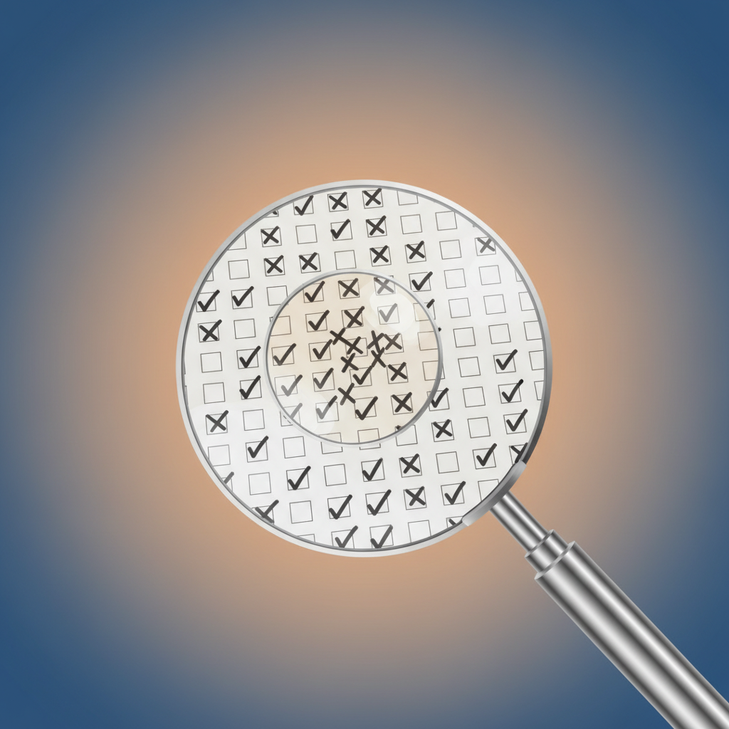 A close-up shot of a voting ballot showing 95% marked, with a magnifying glass over it, representing public consensus and scrutiny, clean infographic style, soft gradient background, no text
