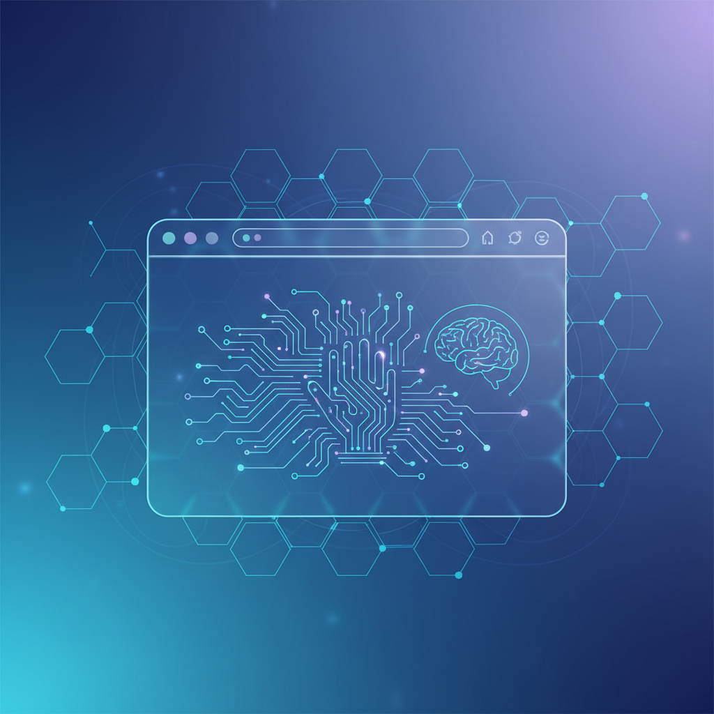 A modern, clean infographic representing trust in technology, with abstract AI elements integrated into a web browser interface, subtle glowing lines, balanced lighting, gradient background, no text, 4:3 aspect ratio, visually rich