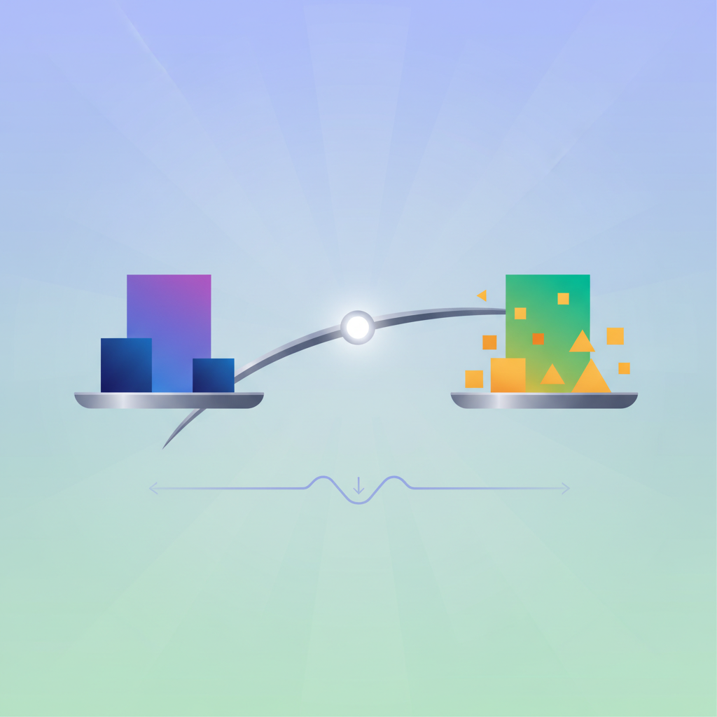 A balanced scale with app store fees on one side and developer revenue on the other, seeking equilibrium, clean infographic style, modern layout, gradient background, no text