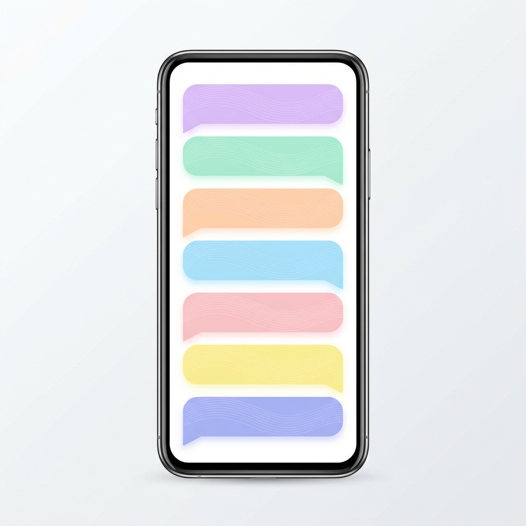 A clean infographic-style representation of a mobile app interface showing colored speech segments. Each segment has a different soft pastel background color. Modern UI design, vibrant and organized layout, no text, 1:1 aspect ratio.