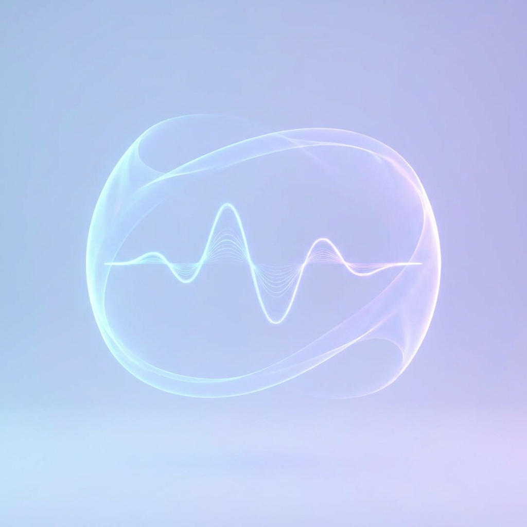 A digital waveform of music being protected by a glowing shield, minimalist and clean layout, soft blue and purple lighting, 1:1, no text