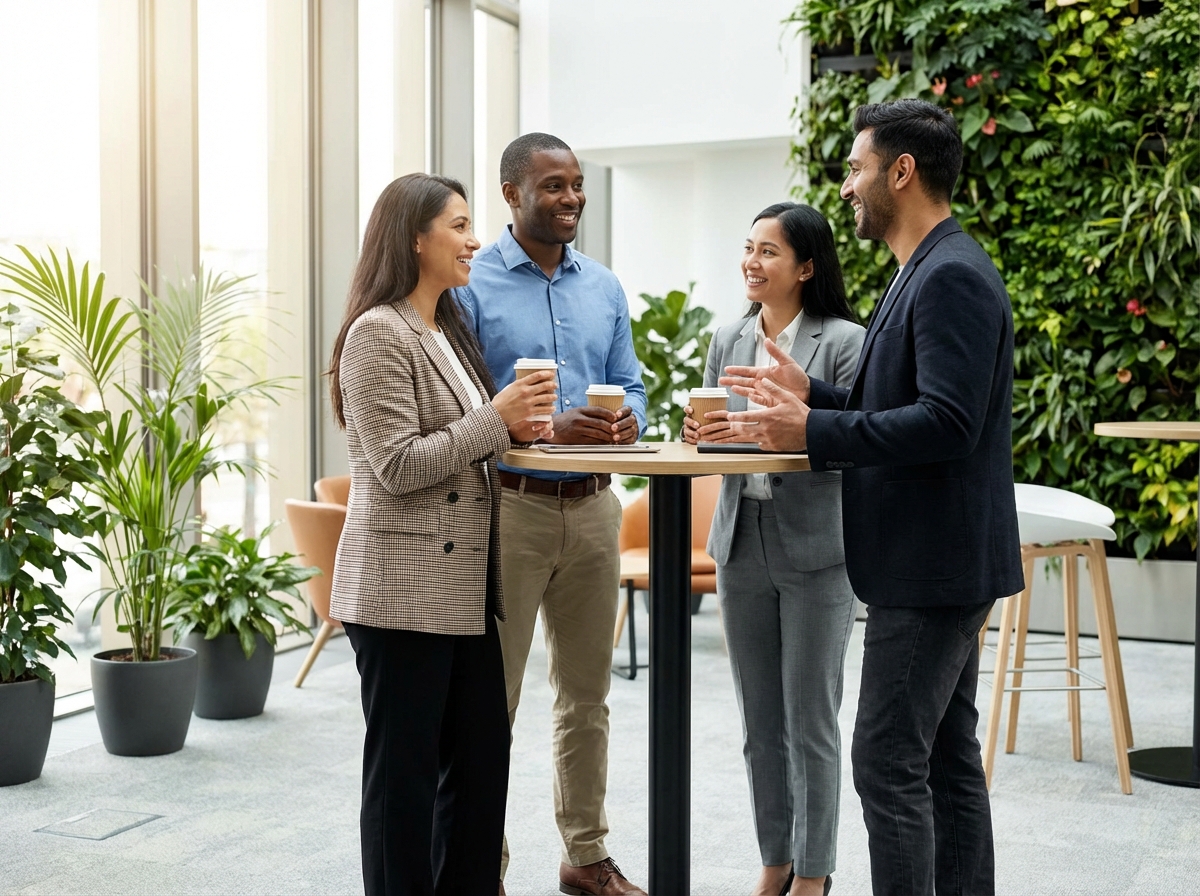 비즈니스 대화를 나누는 참가자들