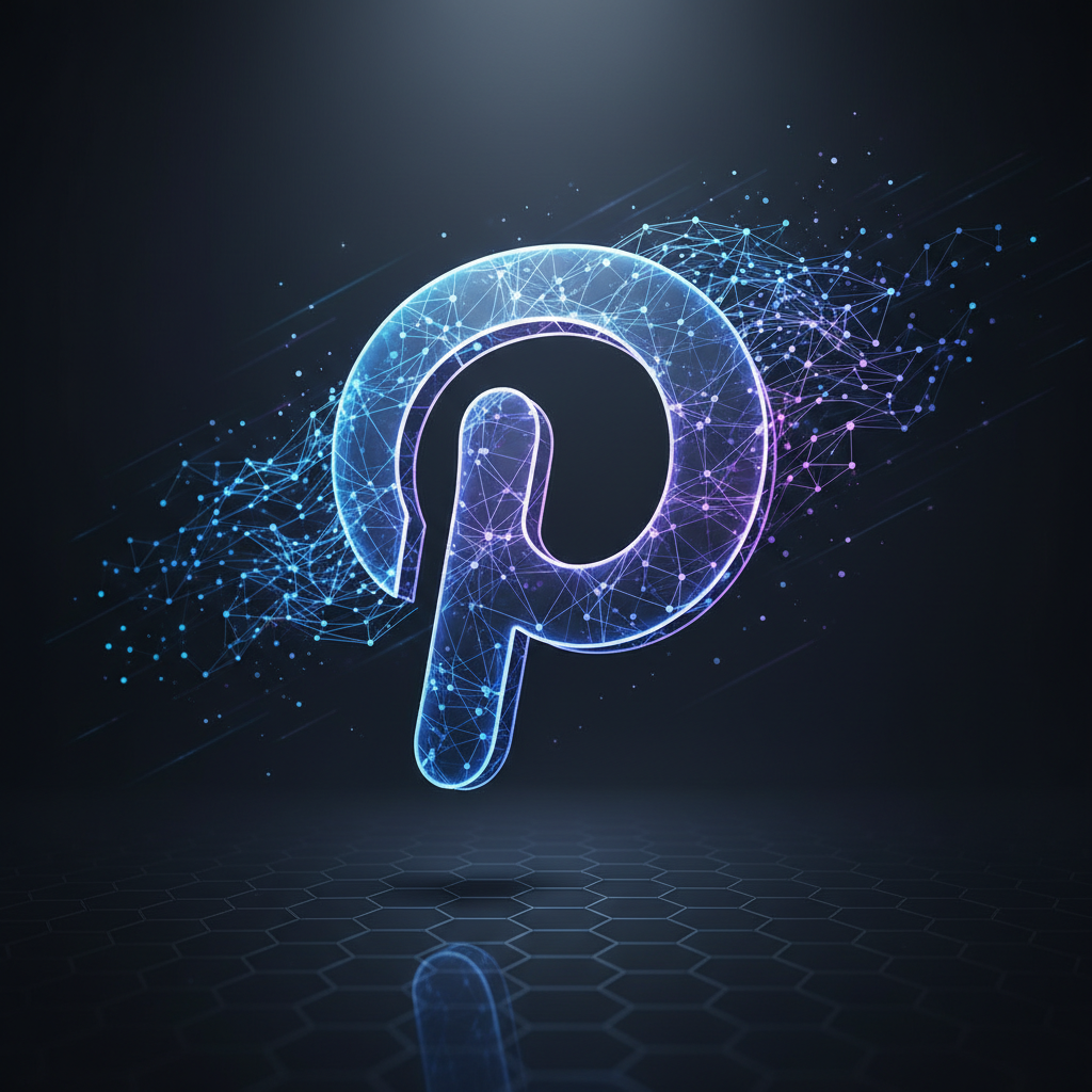 Pinterest logo combined with glowing AI neural network patterns, modern high-tech style, professional lighting 4:3
