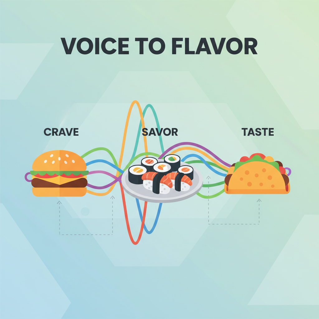 인공지능 파동과 음식 아이콘이 어우러진 인포그래픽