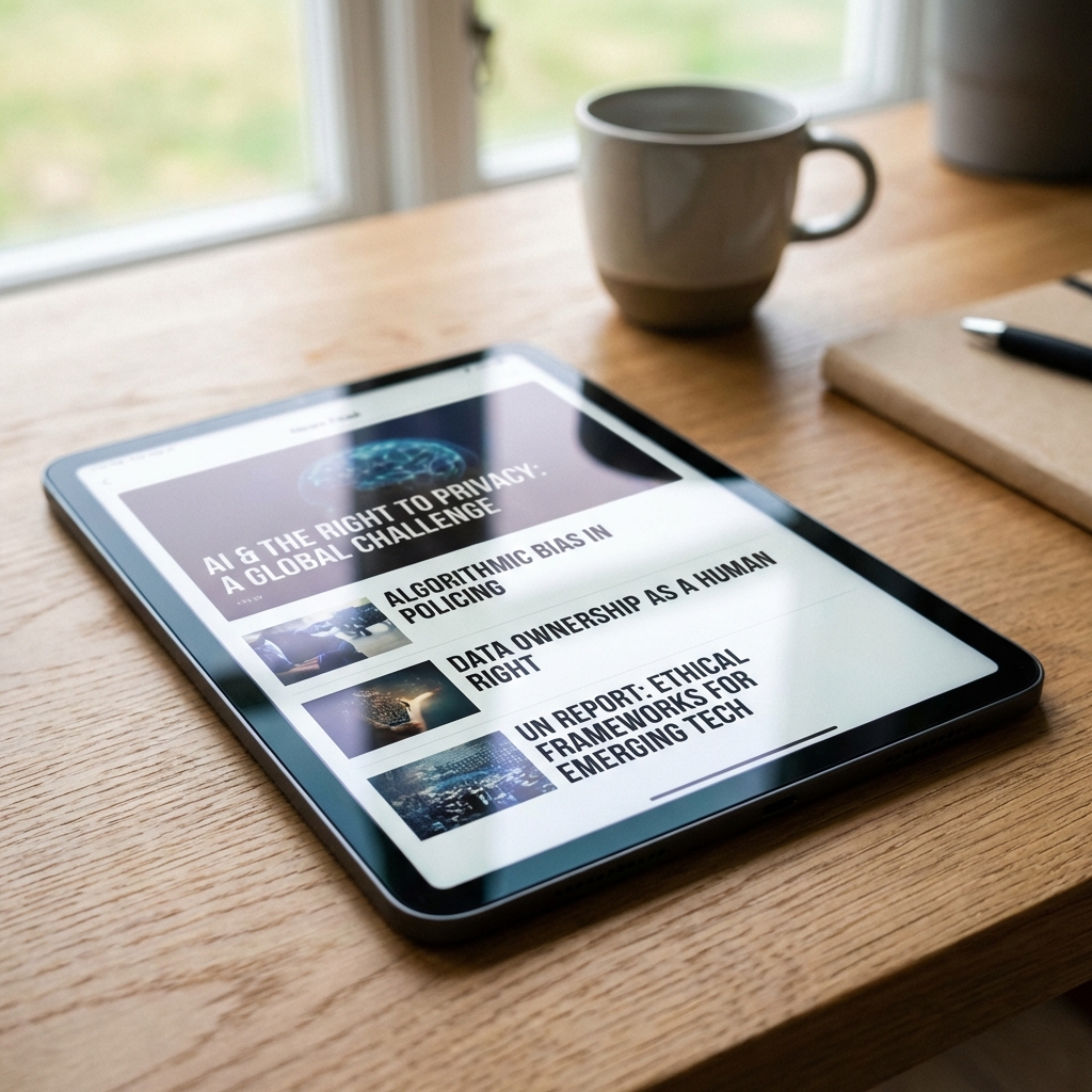 디지털 스크린에 띄워진 인권과 기술 뉴스