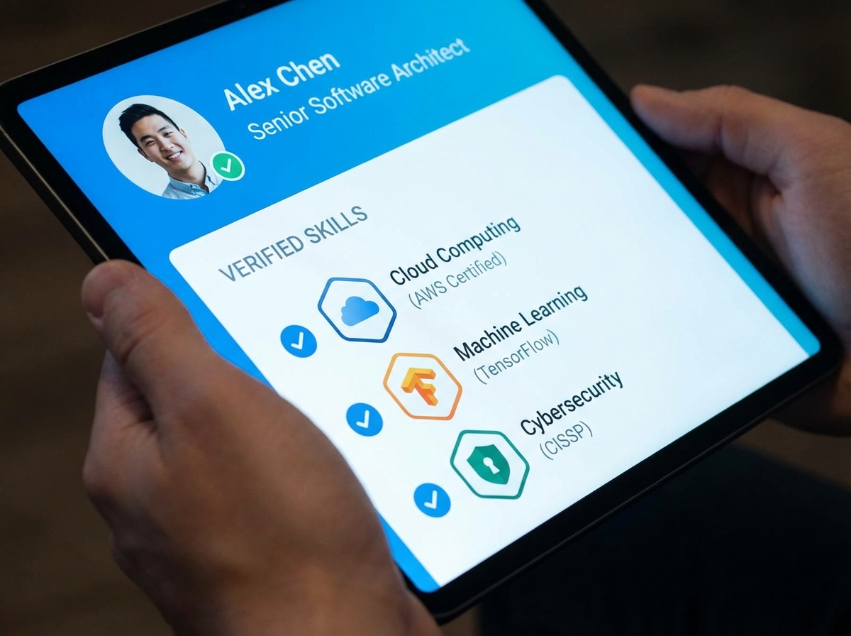 링크드인 프로필에 표시된 기술 인증 배지 이미지