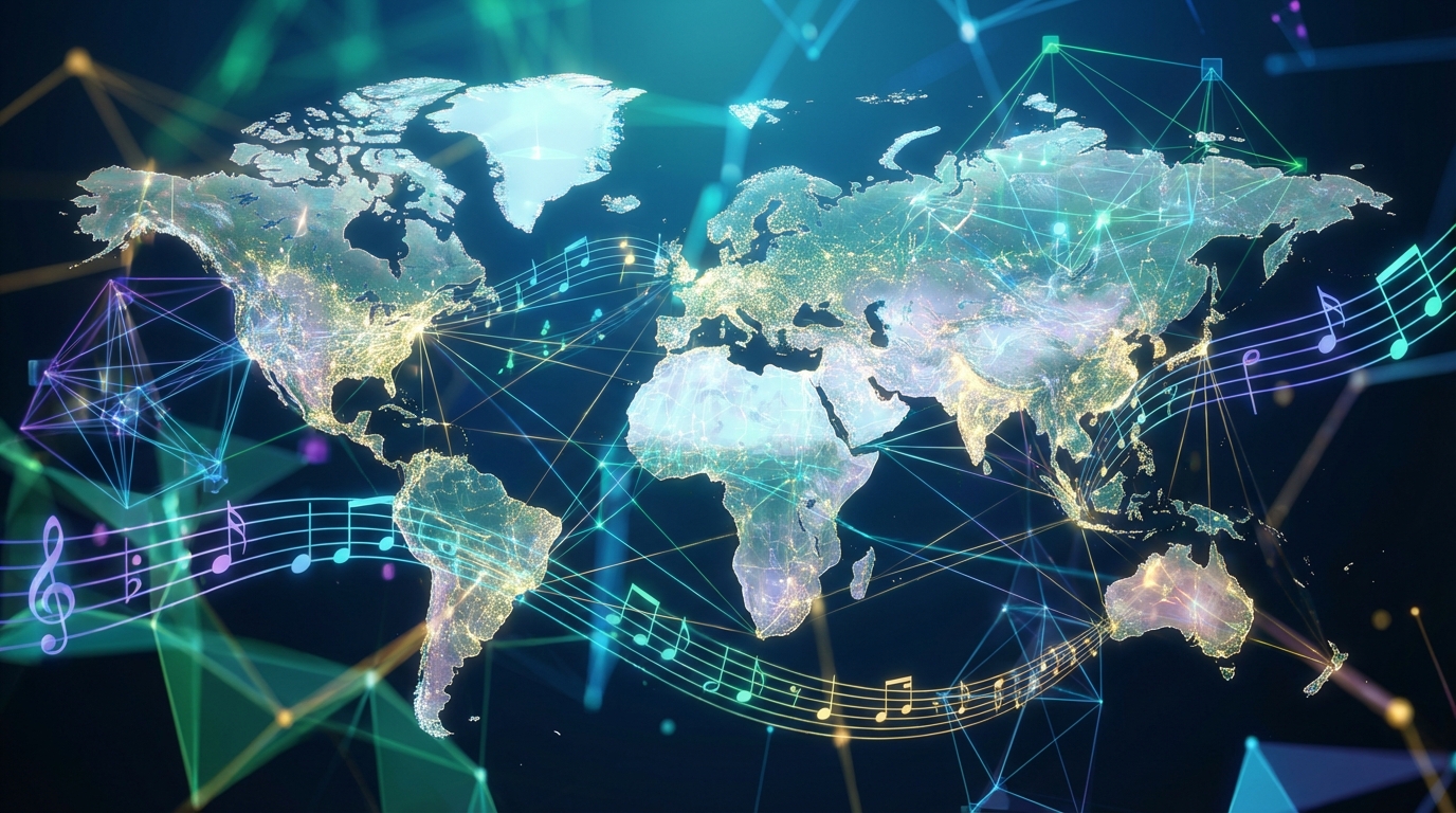 전 세계가 연결된 디지털 음악 네트워크 형상화