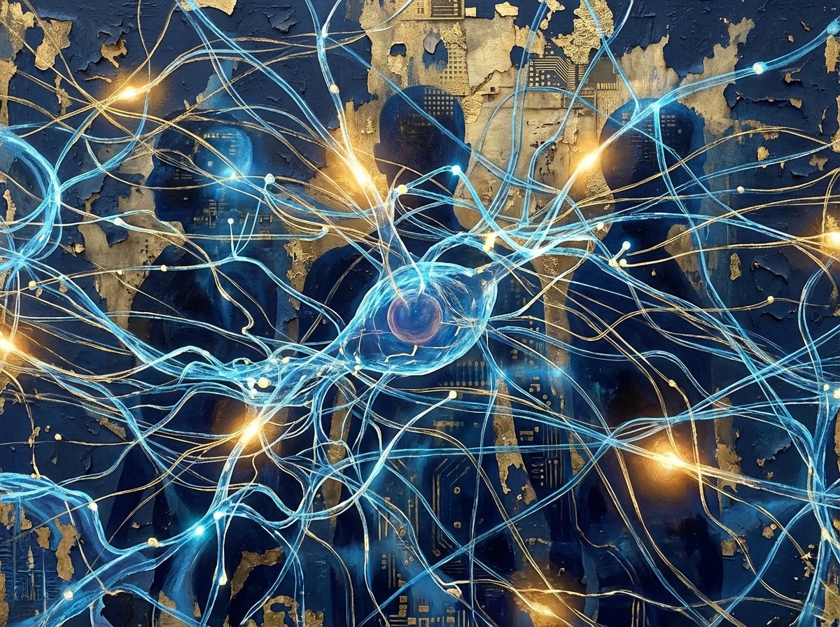 디지털 기술과 인간의 연결을 상징하는 추상화